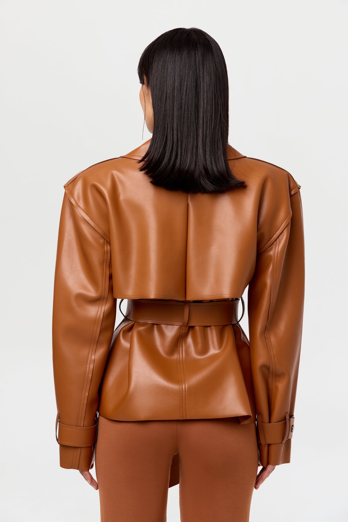 Vegan Leather Cropped Trench Jacket