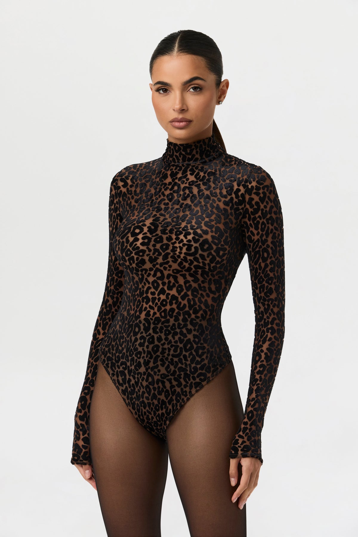Burnout Print Turtleneck Bodysuit