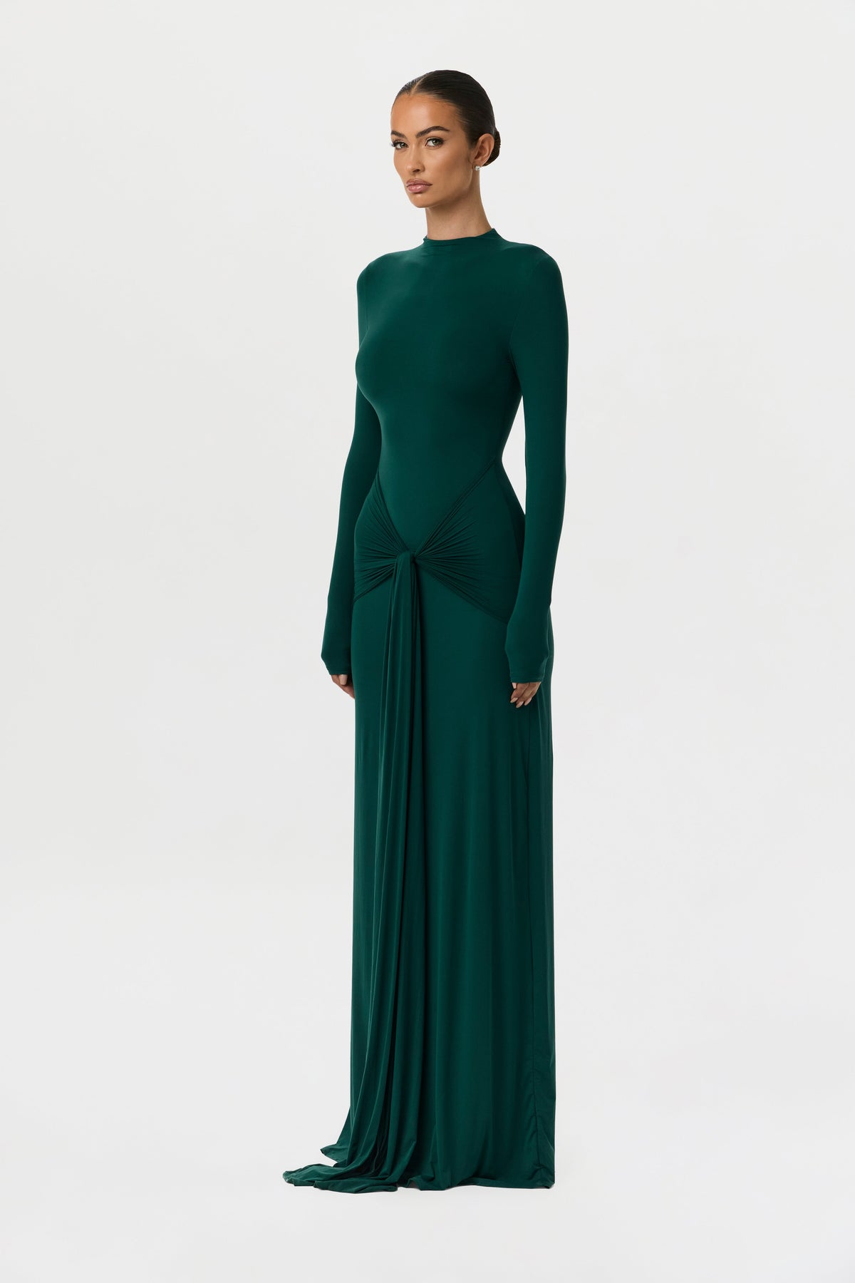 Naked Mock Neck Drape Tie Dress