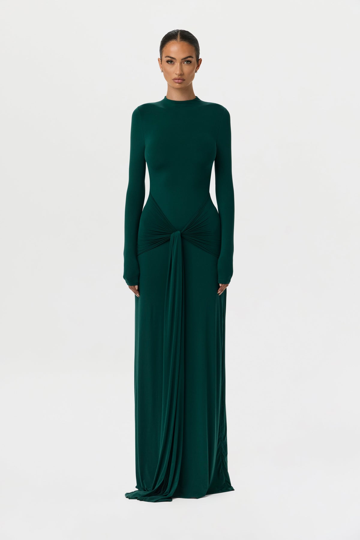 Naked Mock Neck Drape Tie Dress