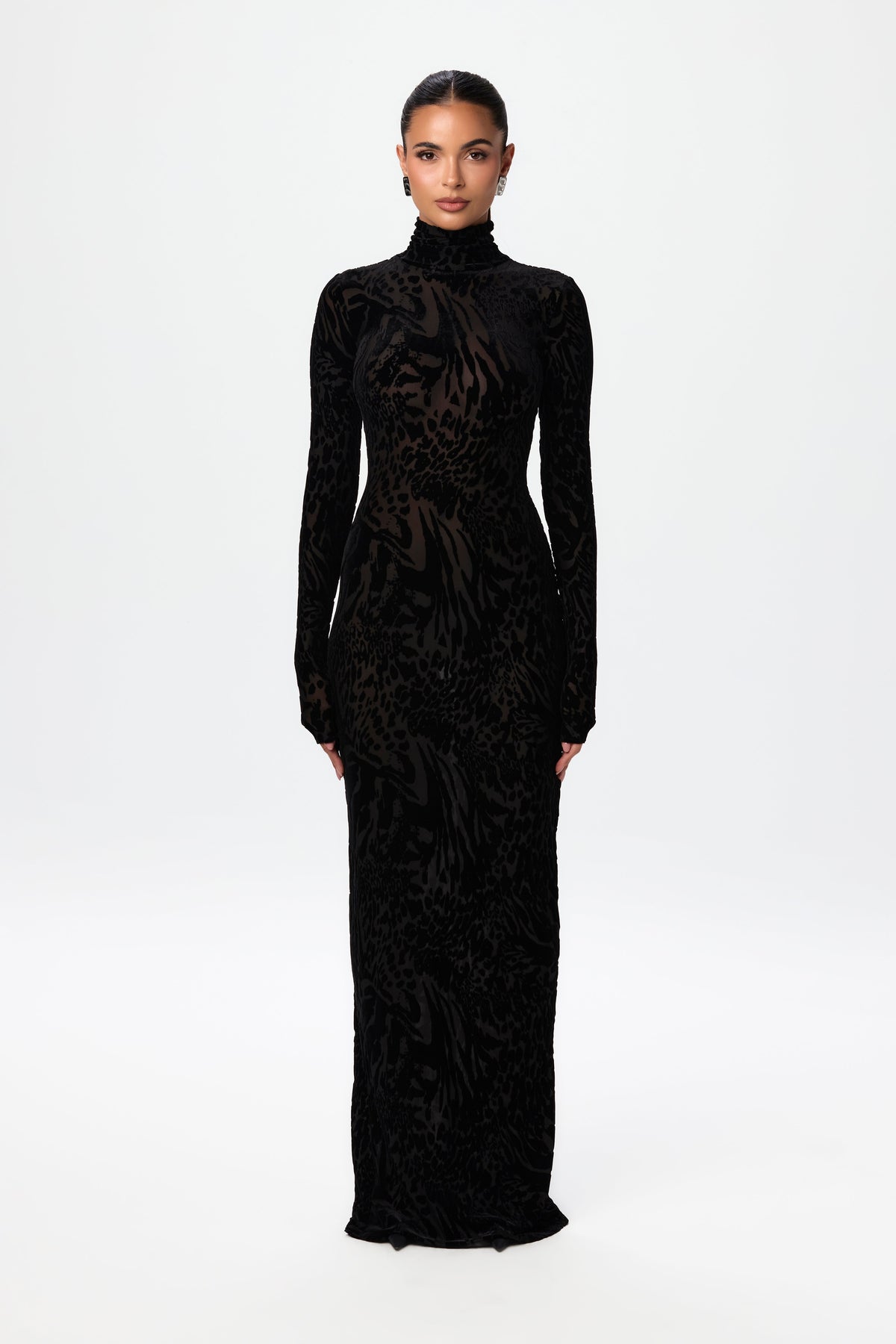 Burnout Print Turtleneck Maxi Dress