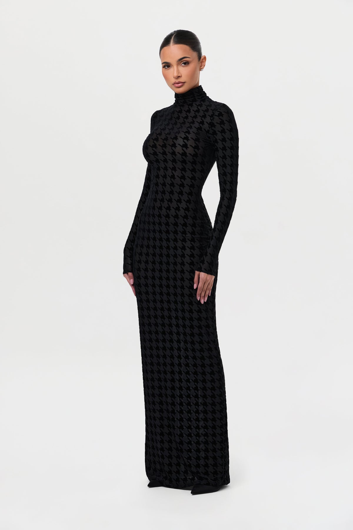 Burnout Print Turtleneck Maxi Dress