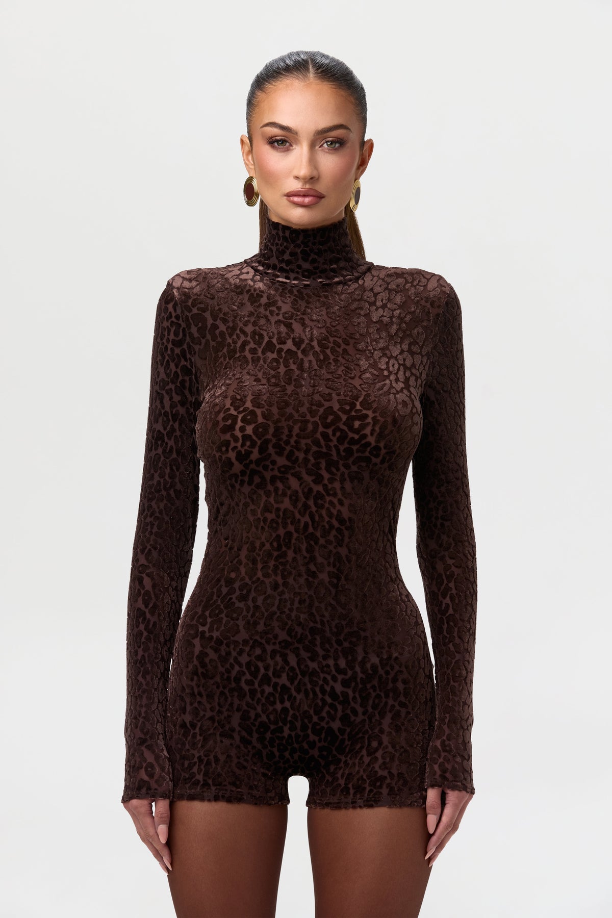 Burnout Print Turtleneck Romper