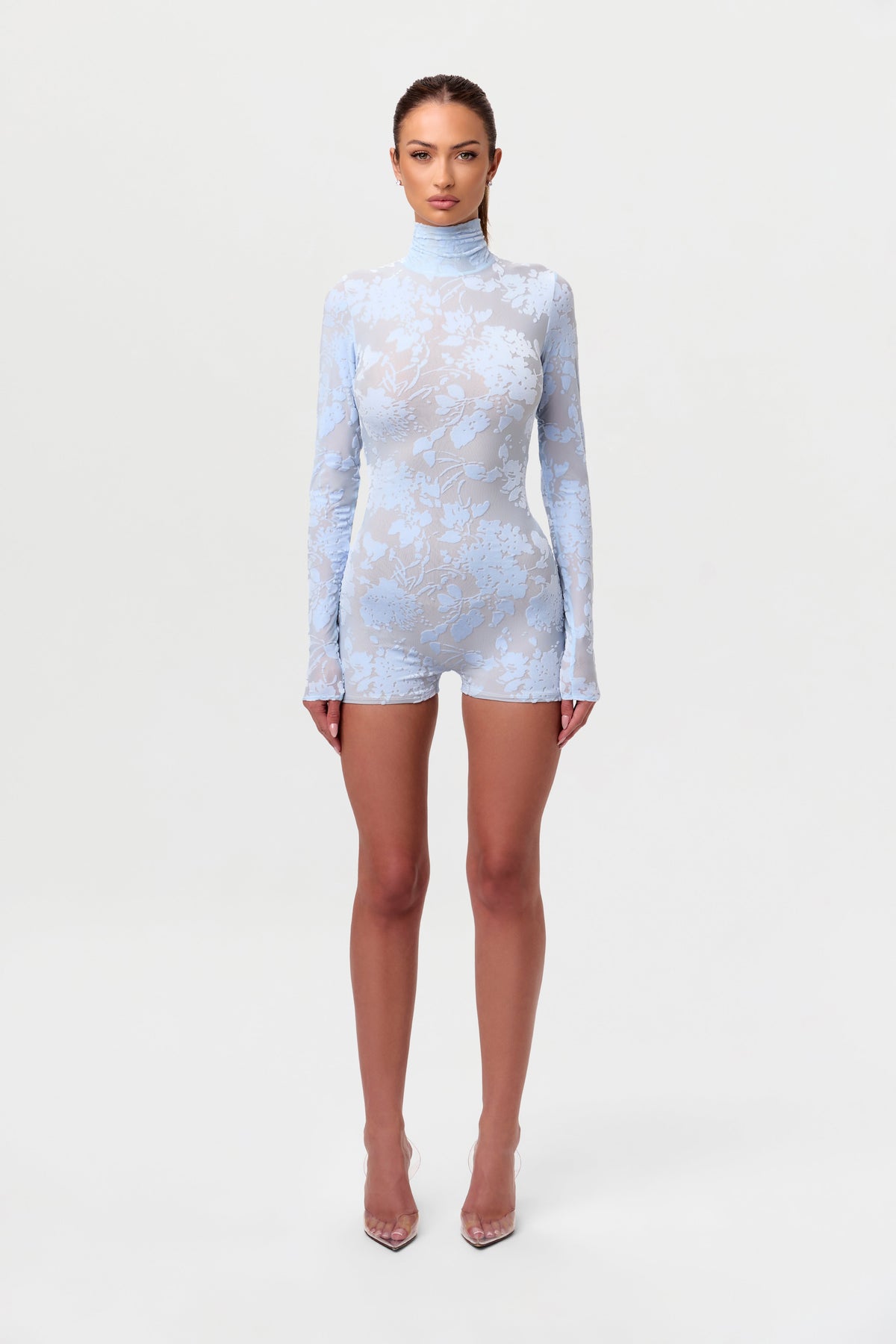 Burnout Print Turtleneck Romper