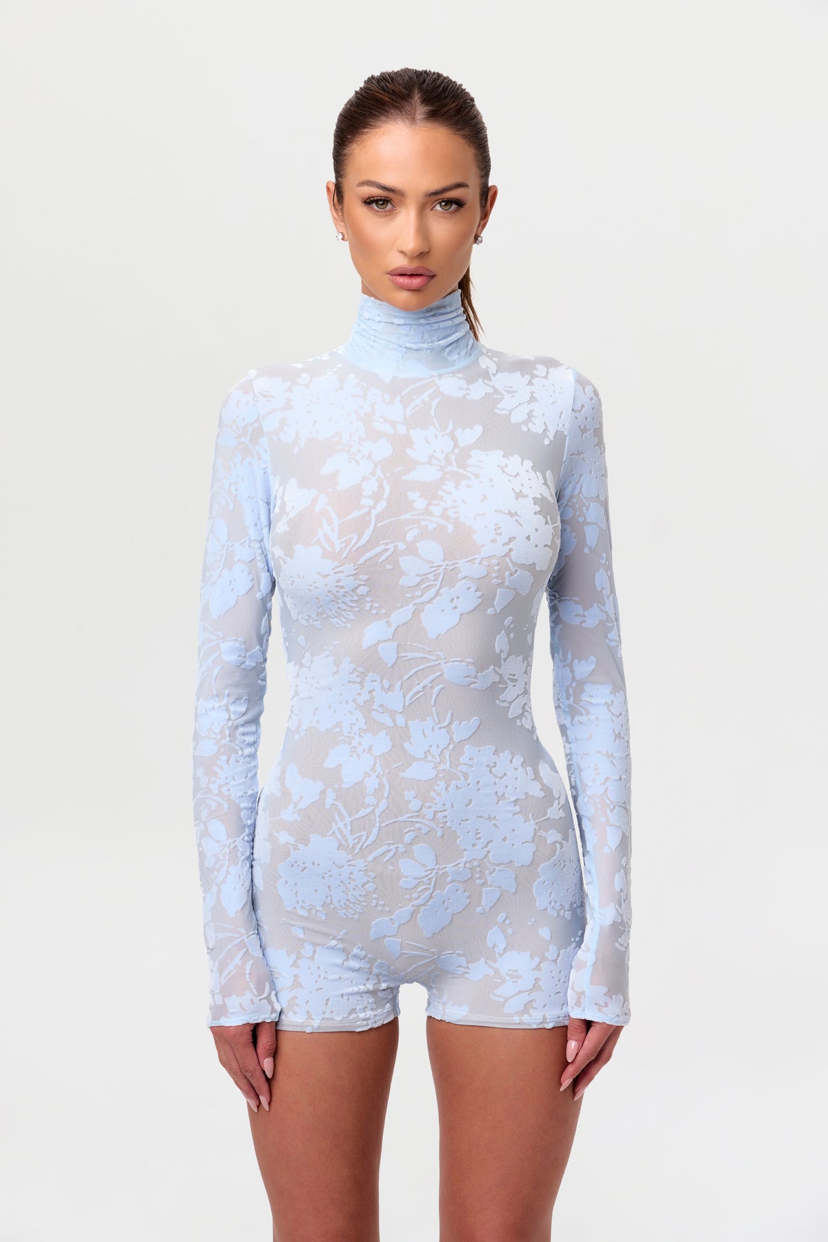 Burnout Print Turtleneck Romper