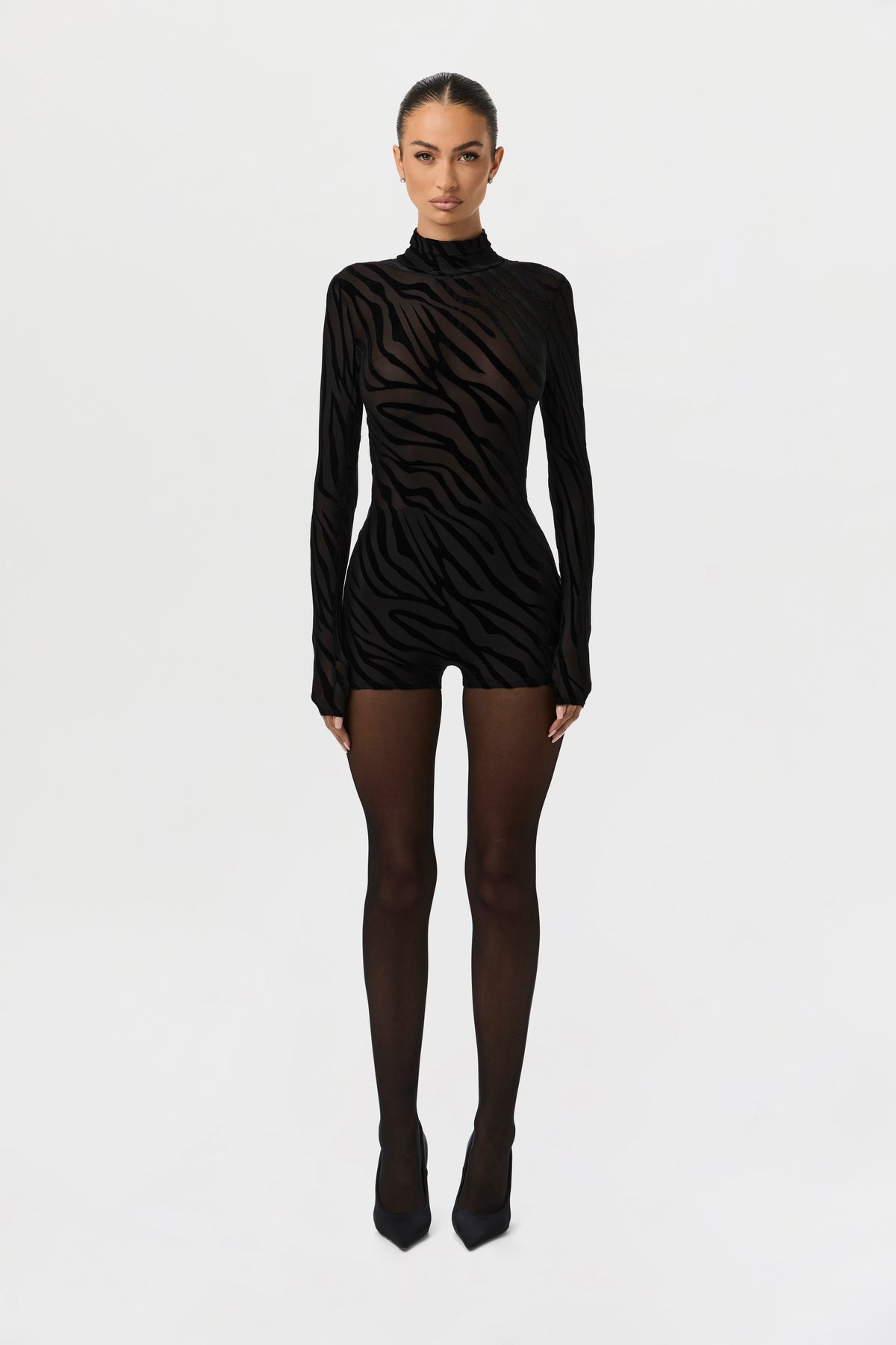 Burnout Print Turtleneck Romper