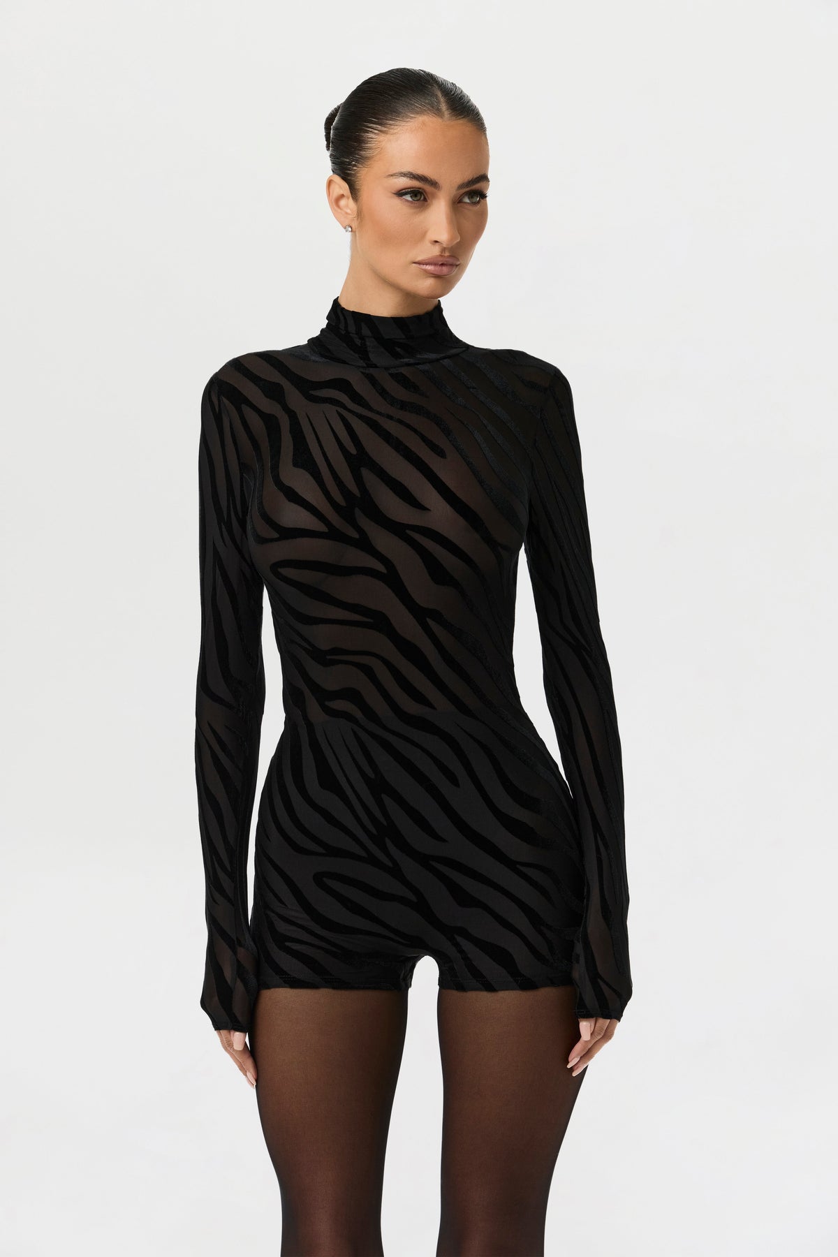 Burnout Print Turtleneck Romper