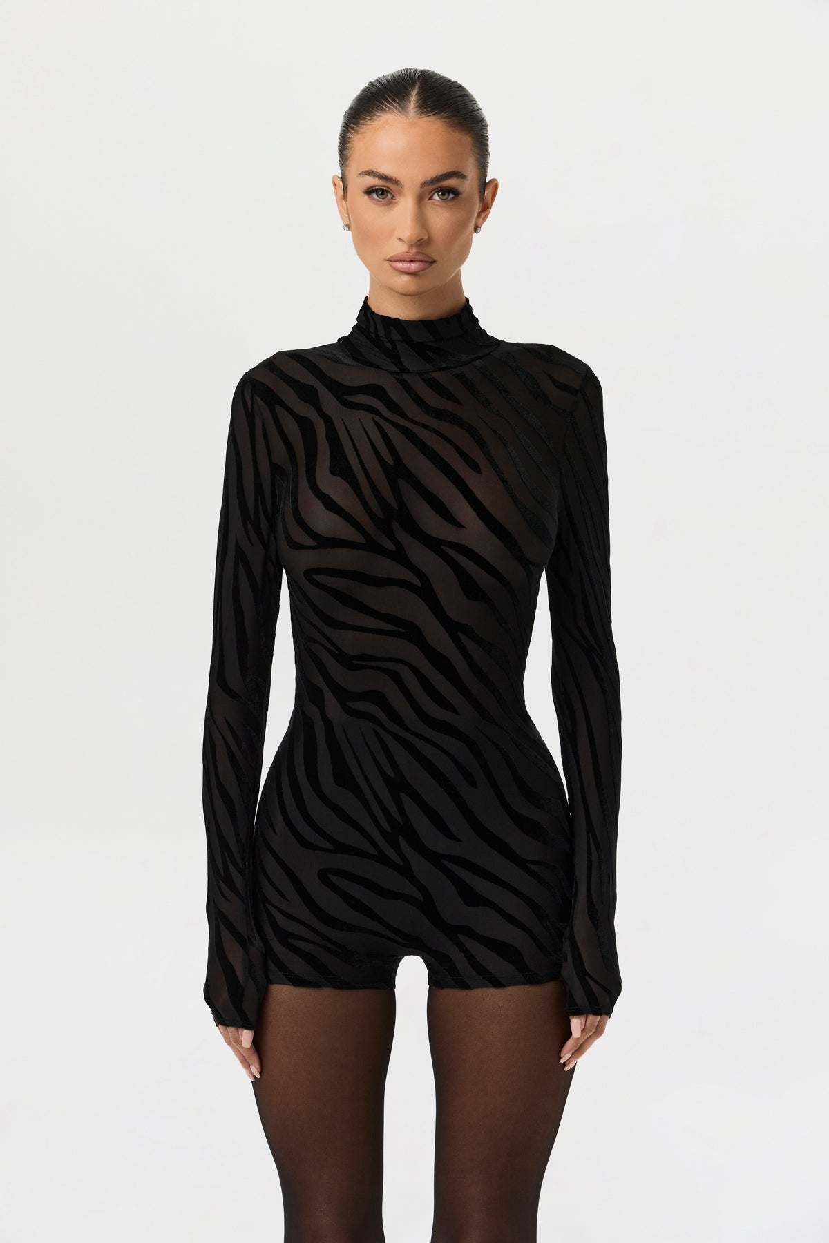 Burnout Print Turtleneck Romper