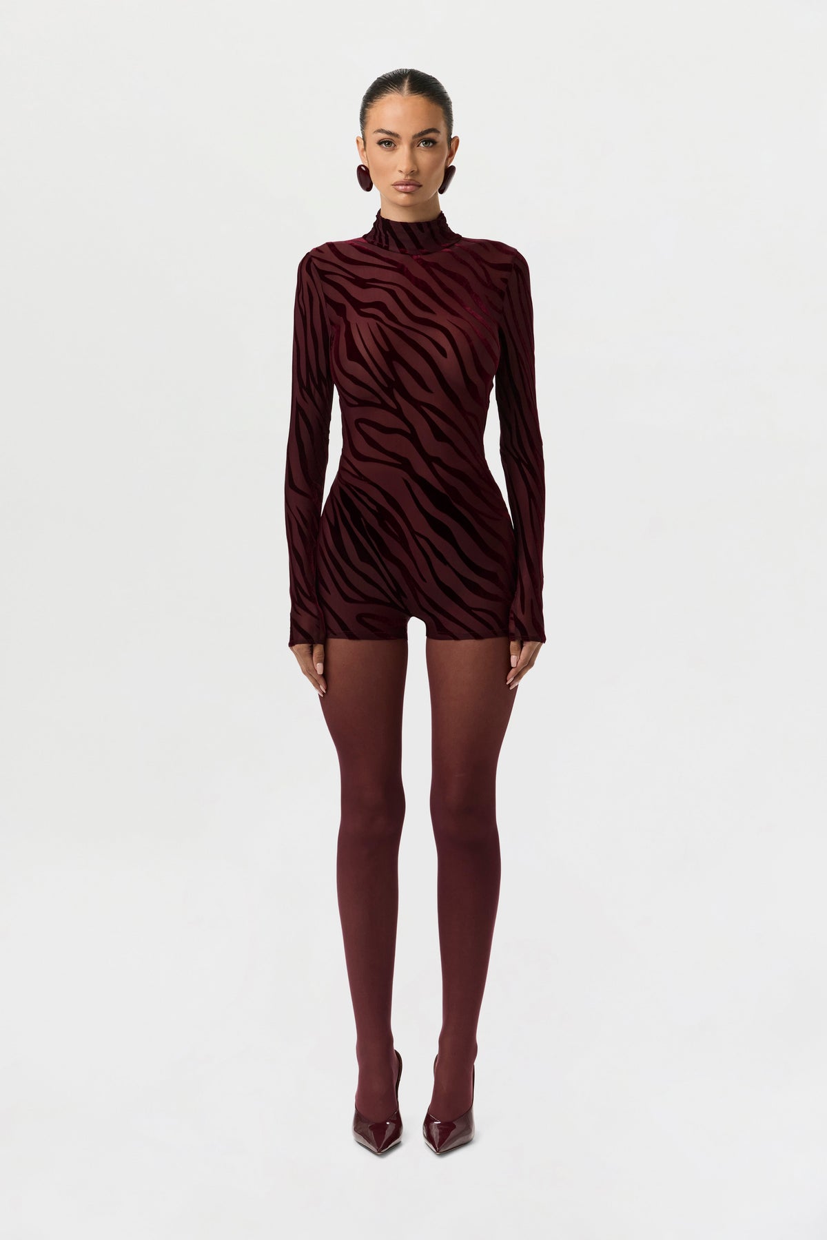 Burnout Print Turtleneck Romper