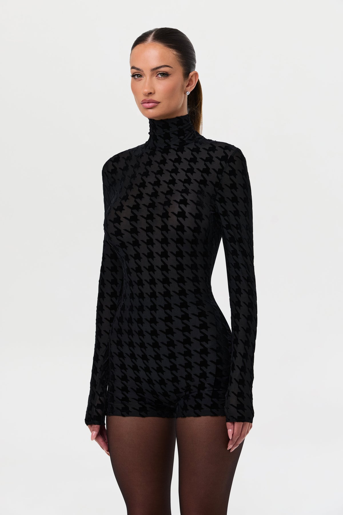 Burnout Print Turtleneck Romper