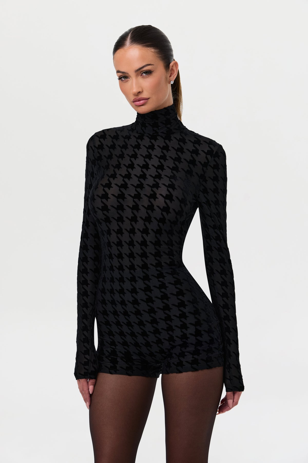 Burnout Print Turtleneck Romper