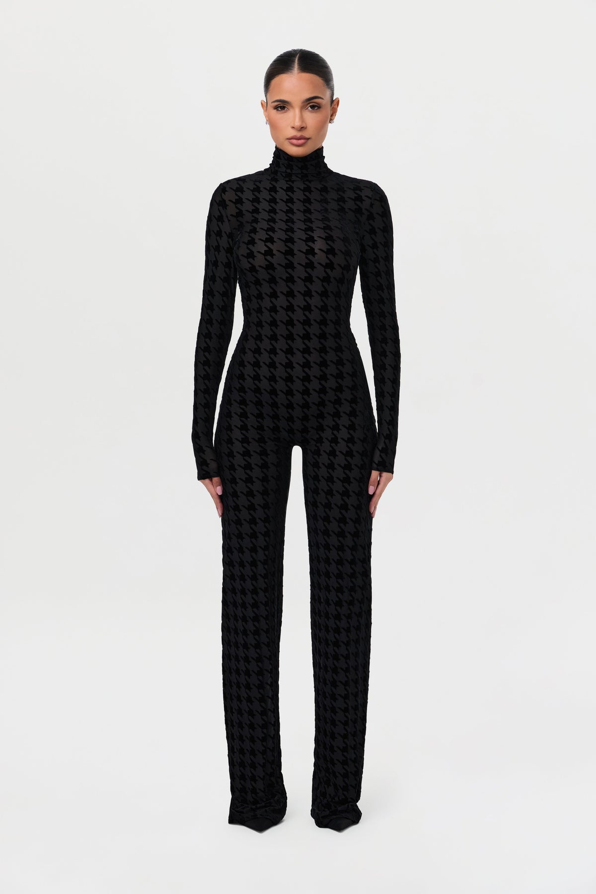 Burnout Print Turtleneck Jumpsuit
