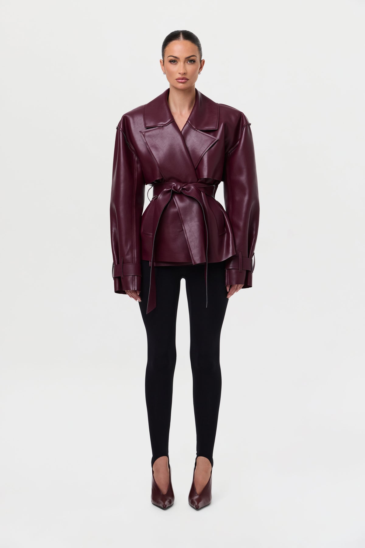 Vegan Leather Cropped Trench Jacket