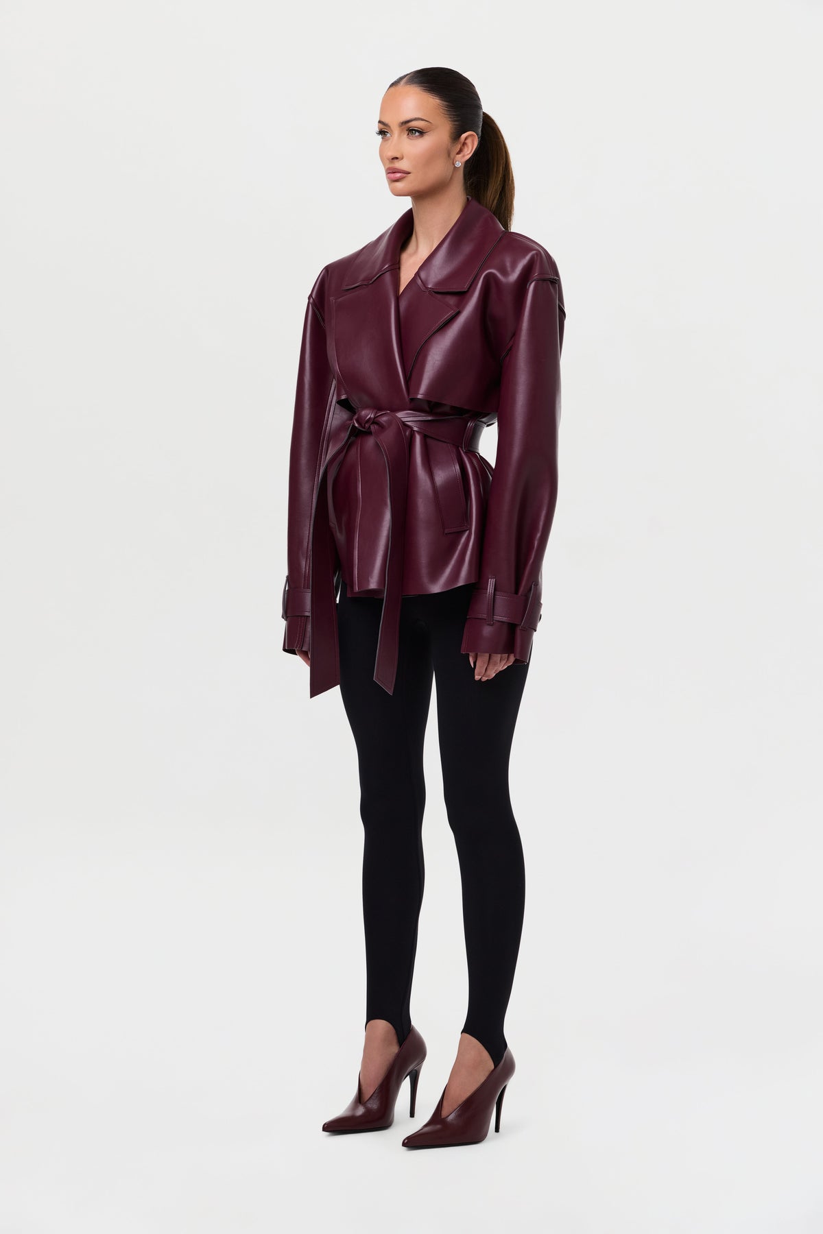 Vegan Leather Cropped Trench Jacket