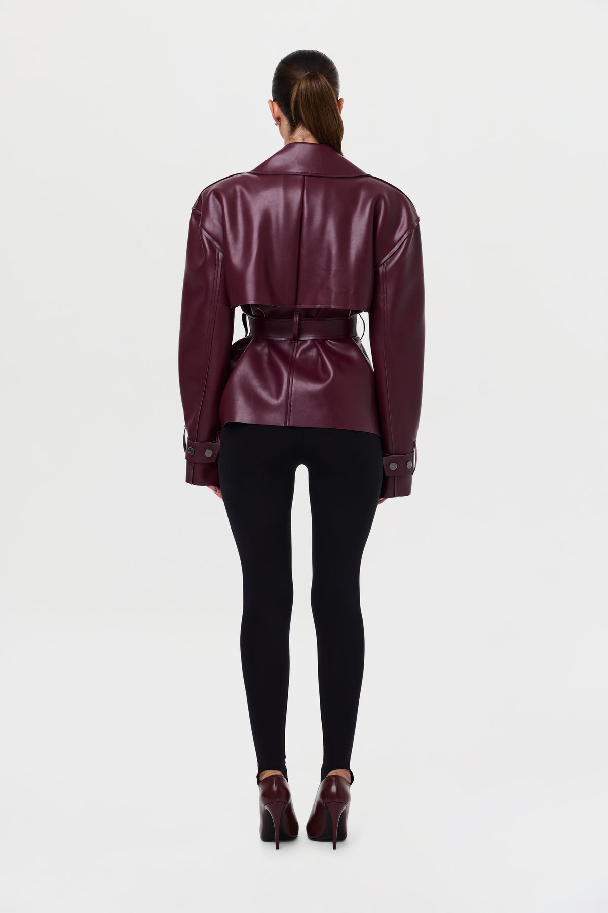 Vegan Leather Cropped Trench Jacket