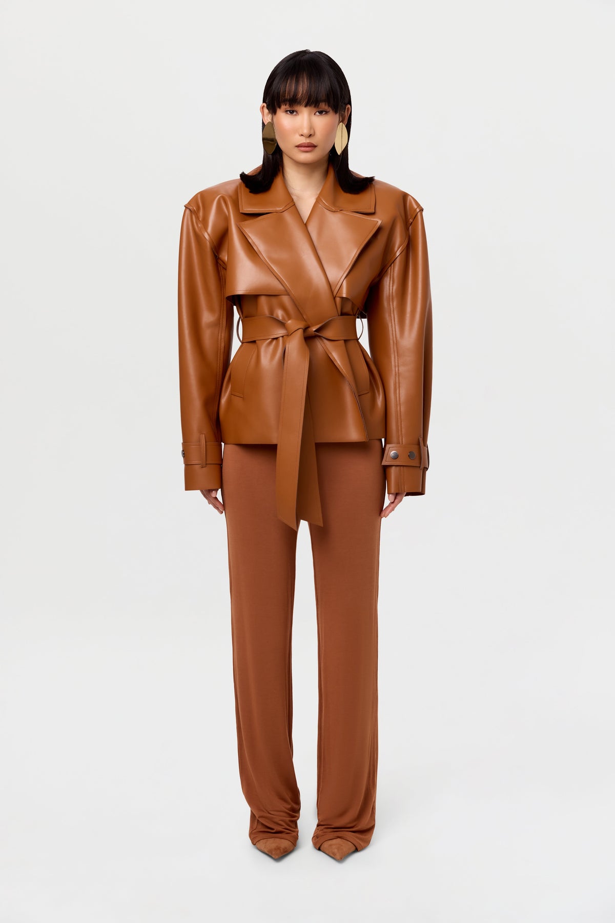Vegan Leather Cropped Trench Jacket