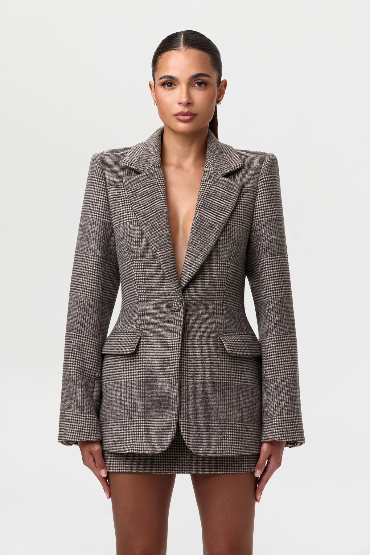 Suiting Houndstooth Faux Fur Blazer