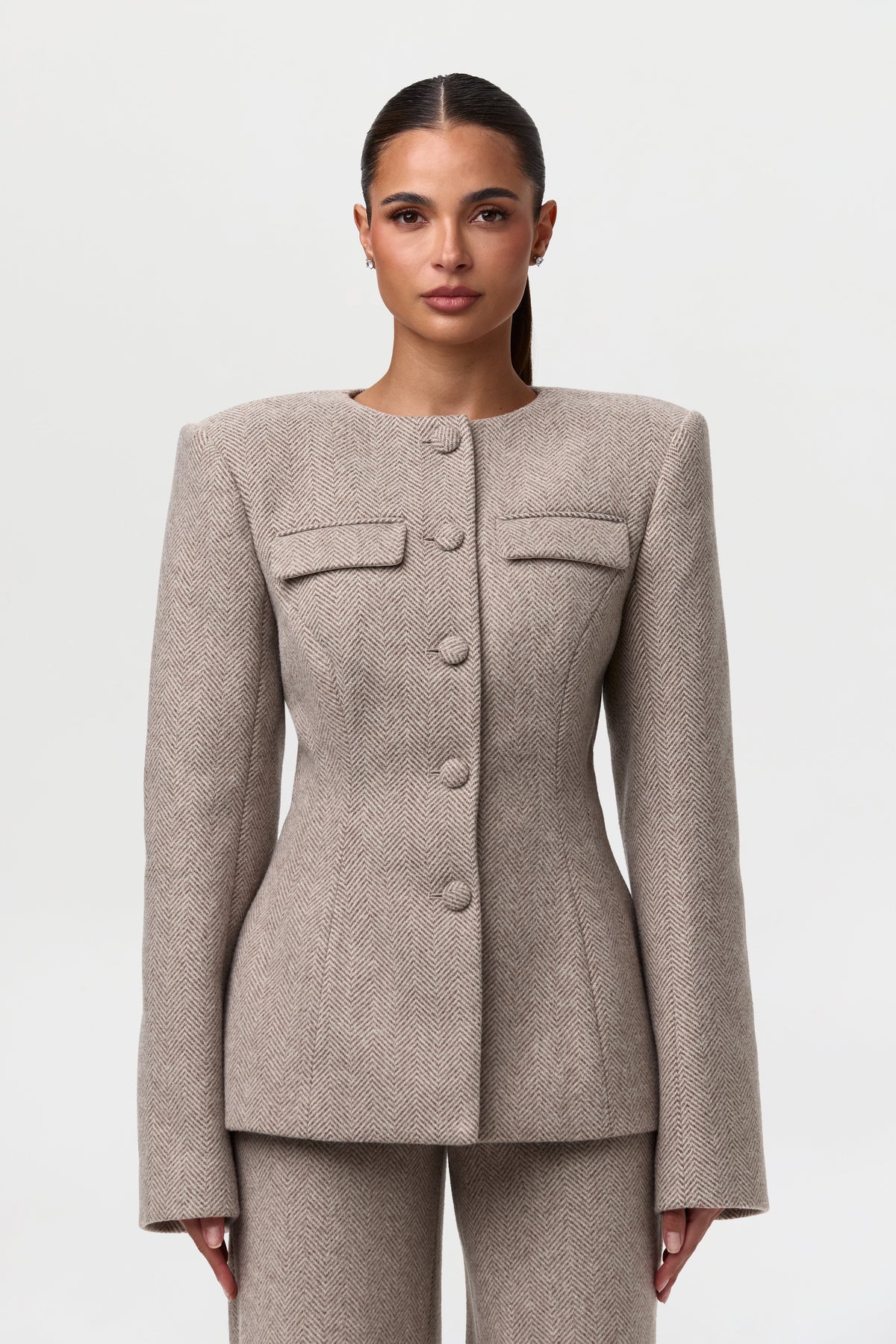 Chevron Suited Button Up Blazer