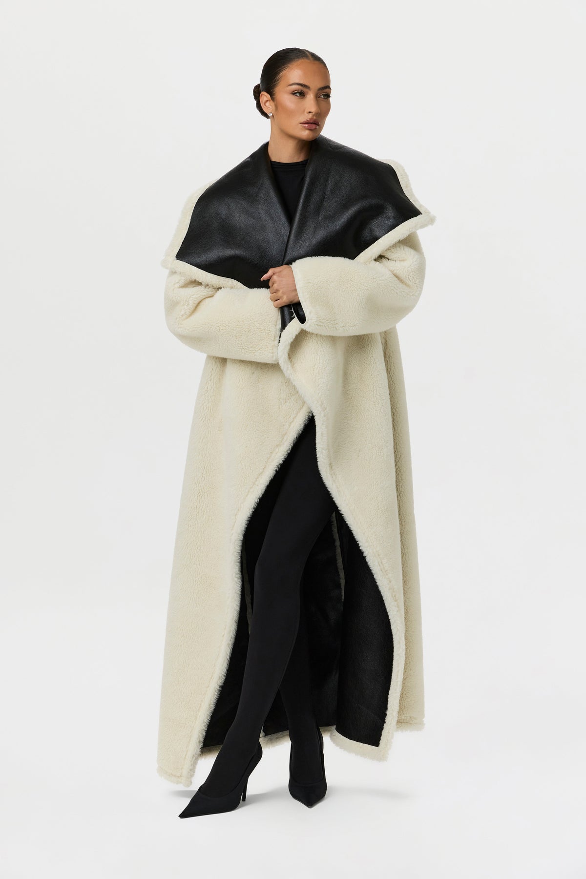 Vegan Leather Reversible Sherpa Coat