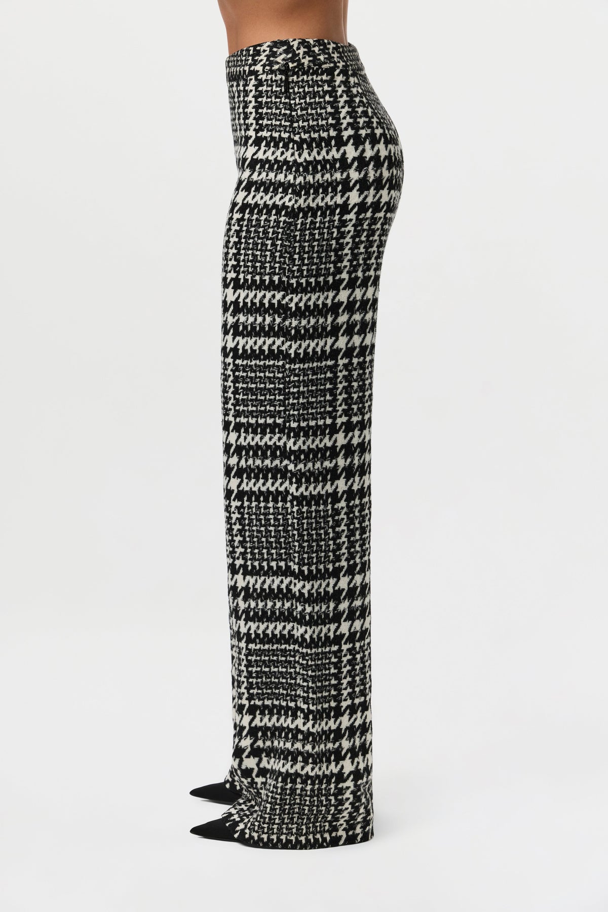 Houndstooth Plaid Wide-Leg Pants