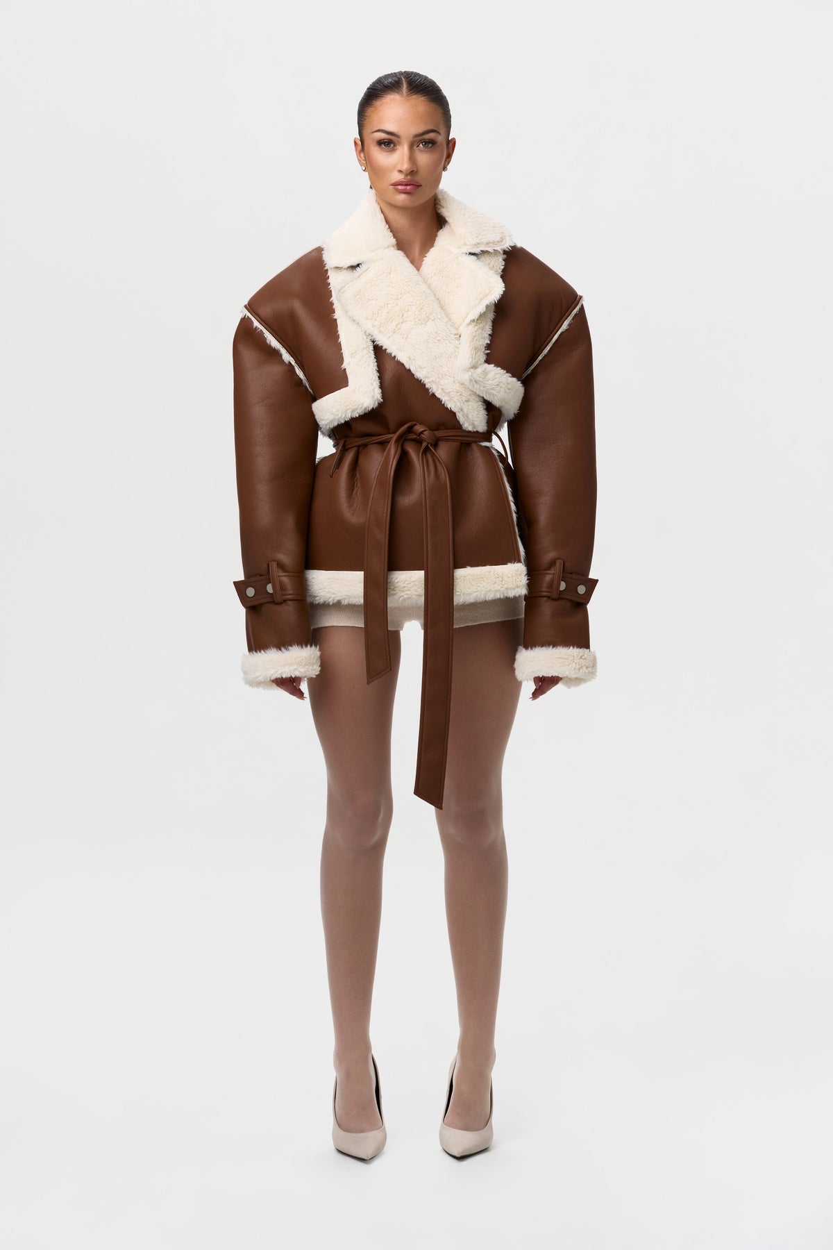 Vegan Leather Sherpa Coat