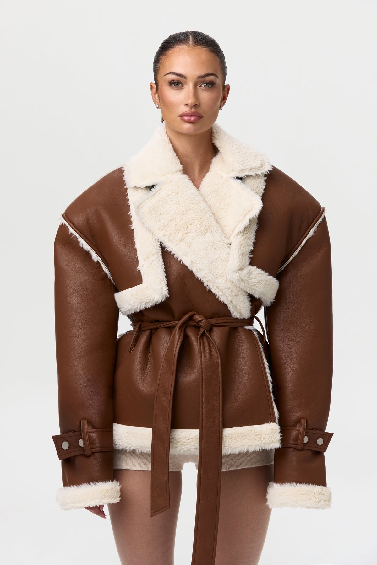Vegan Leather Sherpa Coat