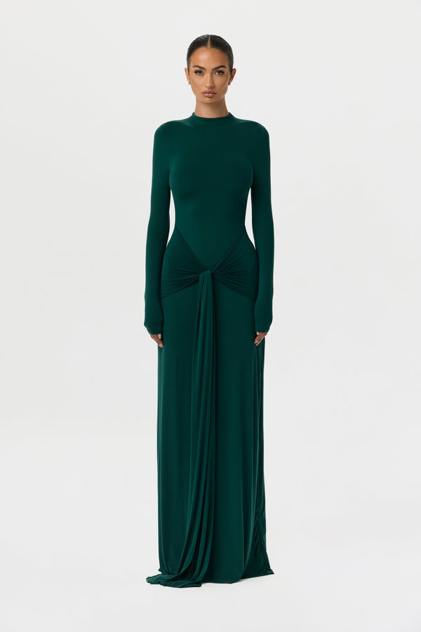 Naked Mock Neck Drape Tie Dress