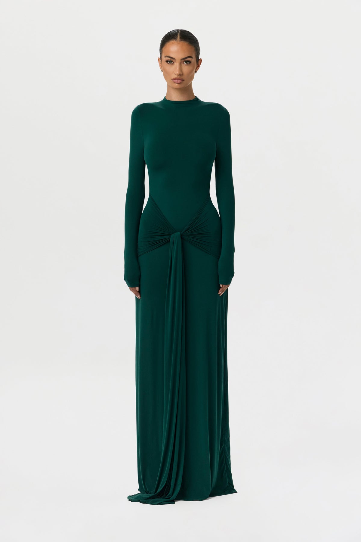 Naked Mock Neck Drape Tie Dress