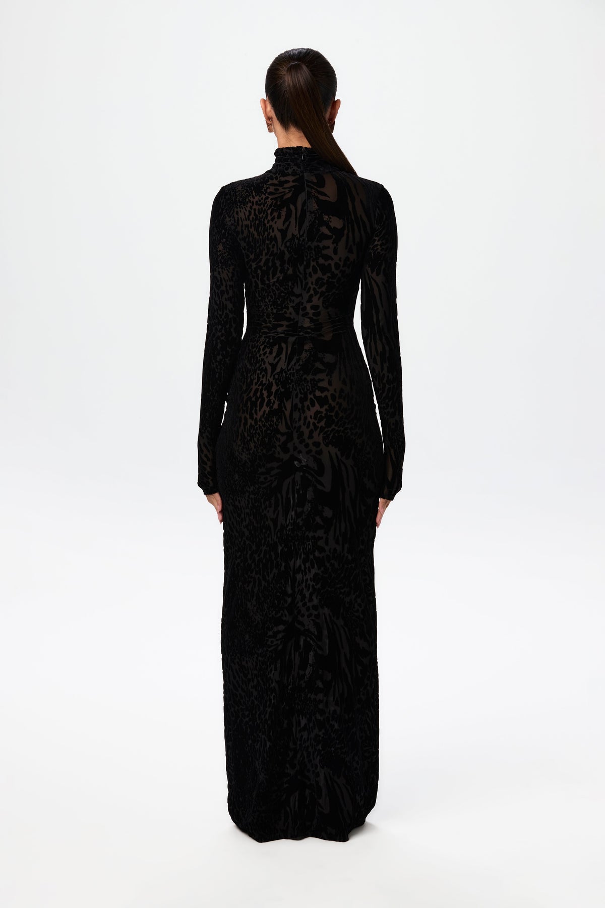 Burnout Print Turtleneck Maxi Dress