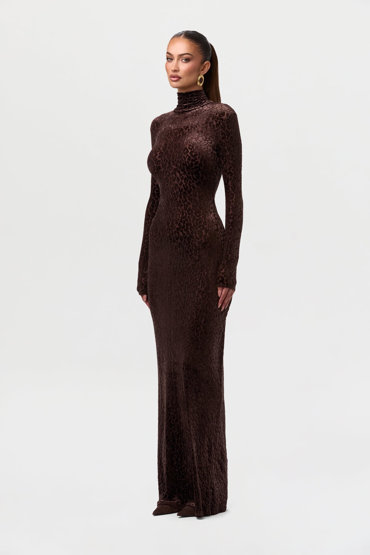 Burnout Print Turtleneck Maxi Dress