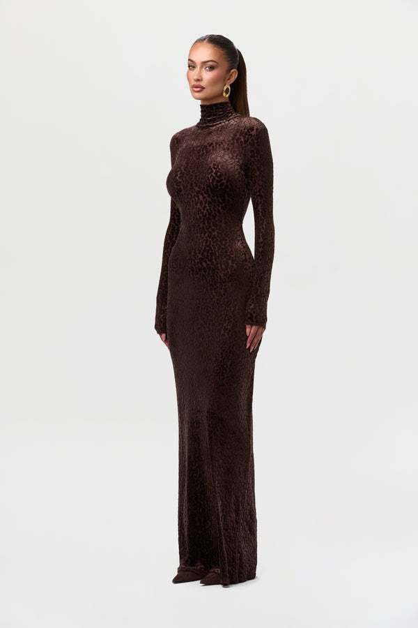 Burnout Print Turtleneck Maxi Dress