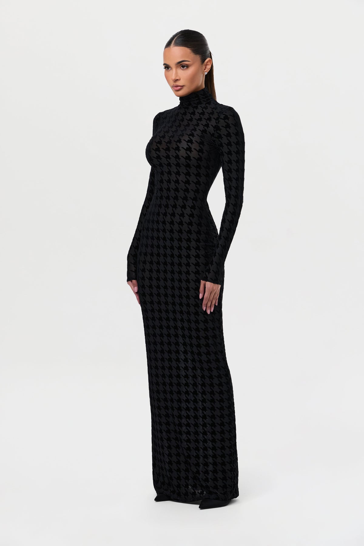 Burnout Print Turtleneck Maxi Dress