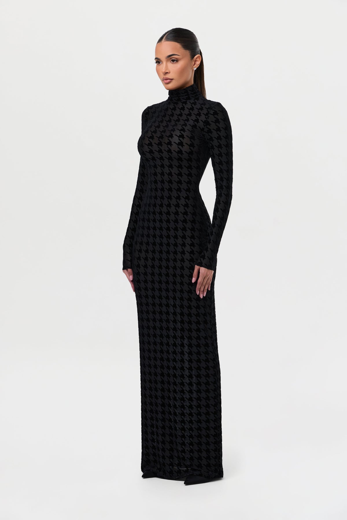 Burnout Print Turtleneck Maxi Dress