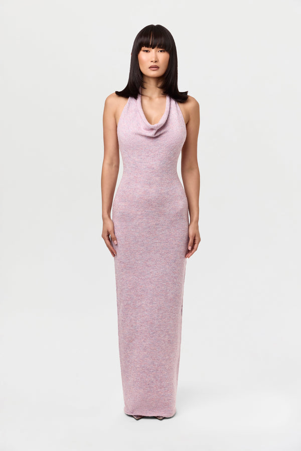 Bouclé Knit Halter Maxi Dress