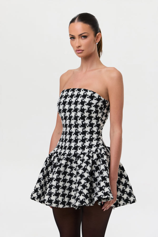 Houndstooth Peplum Tube Mini Dress