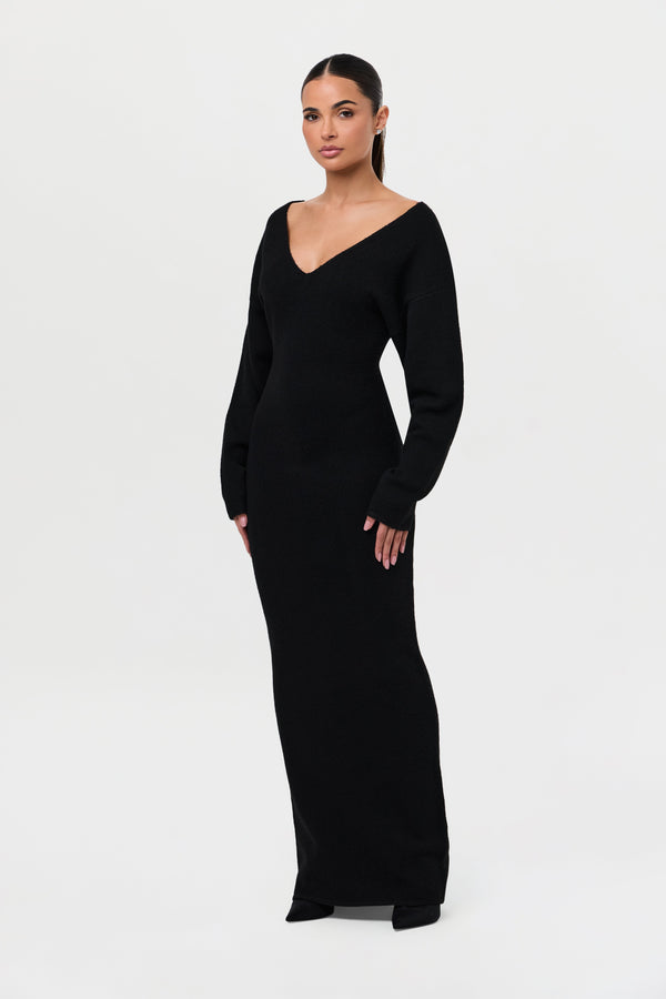 Knit V-Neck Sweater Maxi Dress