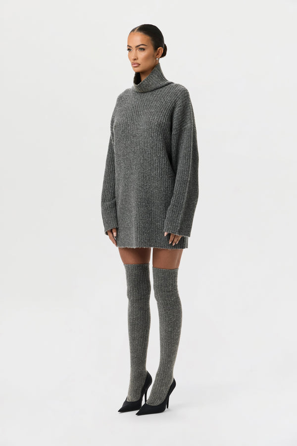 Ribbed-Knit Turtleneck Sweater Dress