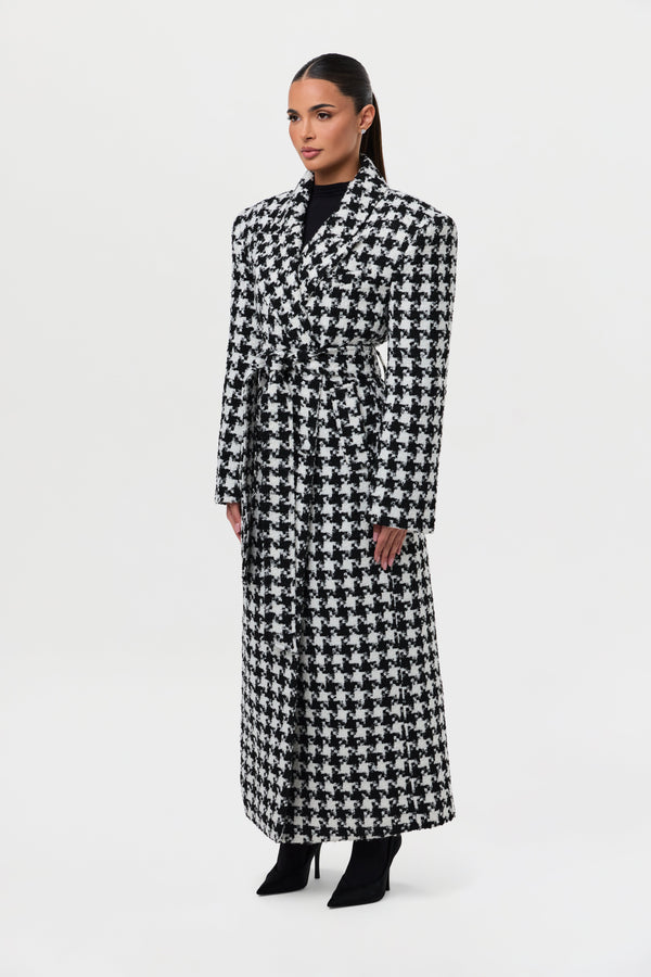 Jacquard Houndstooth Long Coat