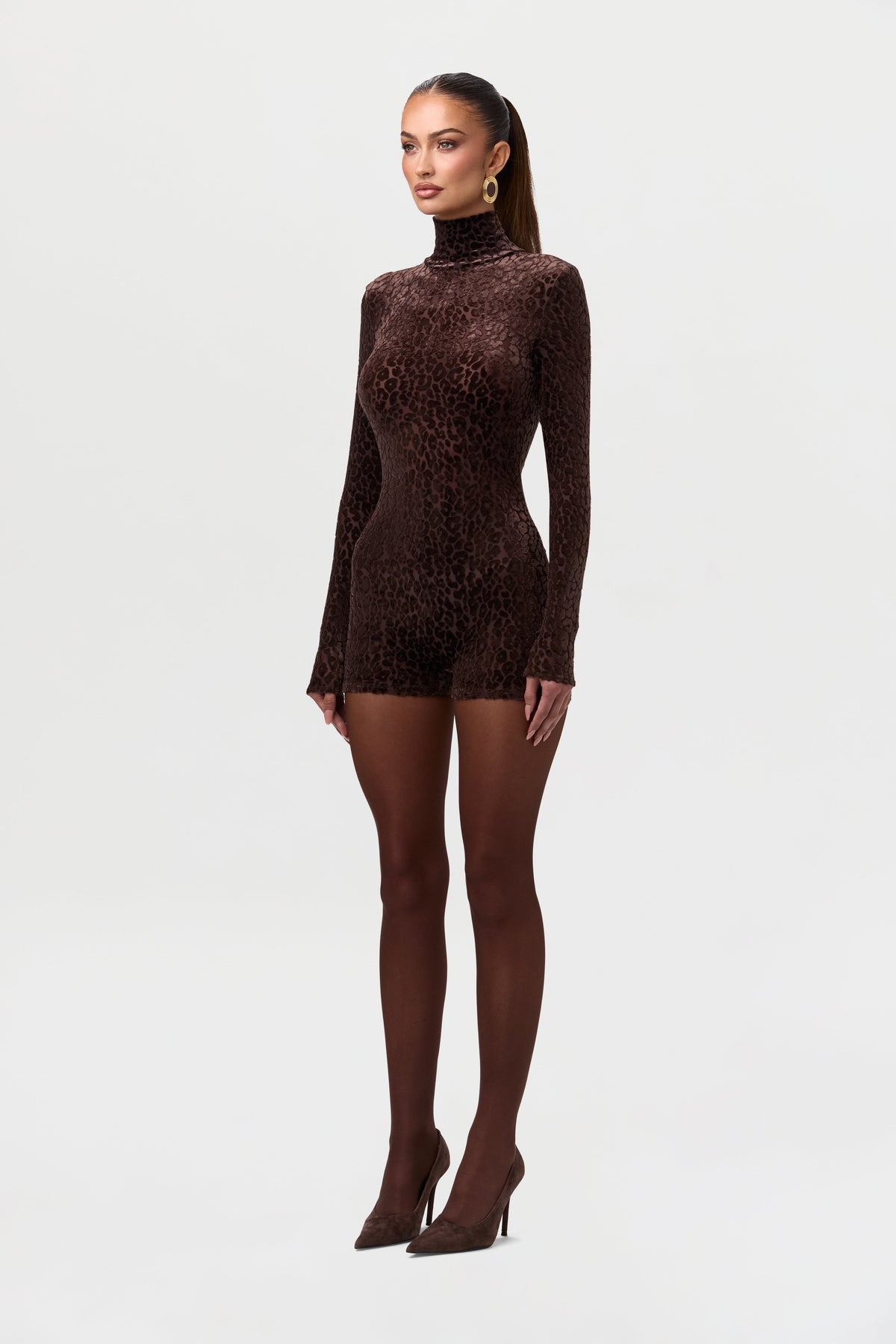 Burnout Print Turtleneck Romper