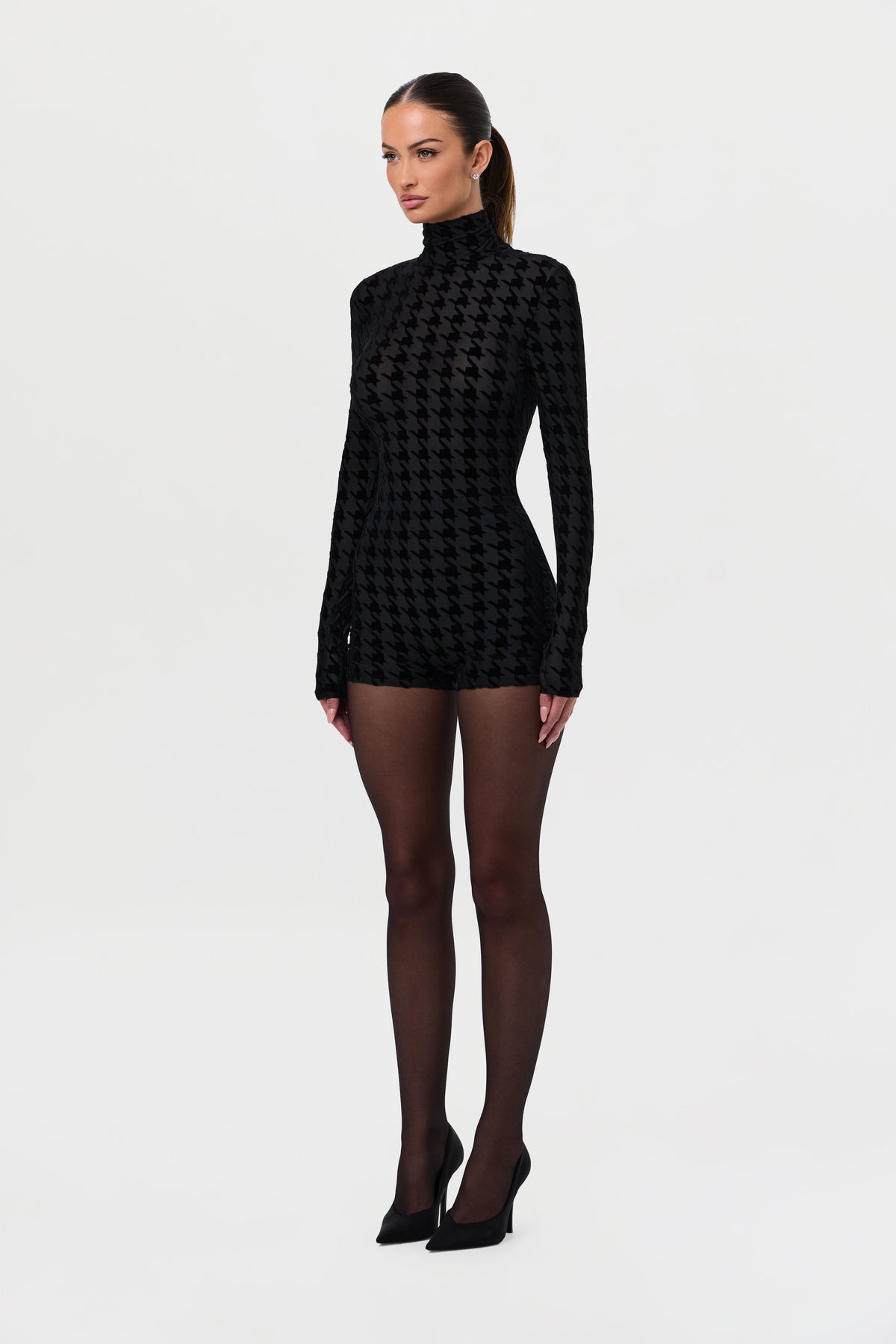 Burnout Print Turtleneck Romper