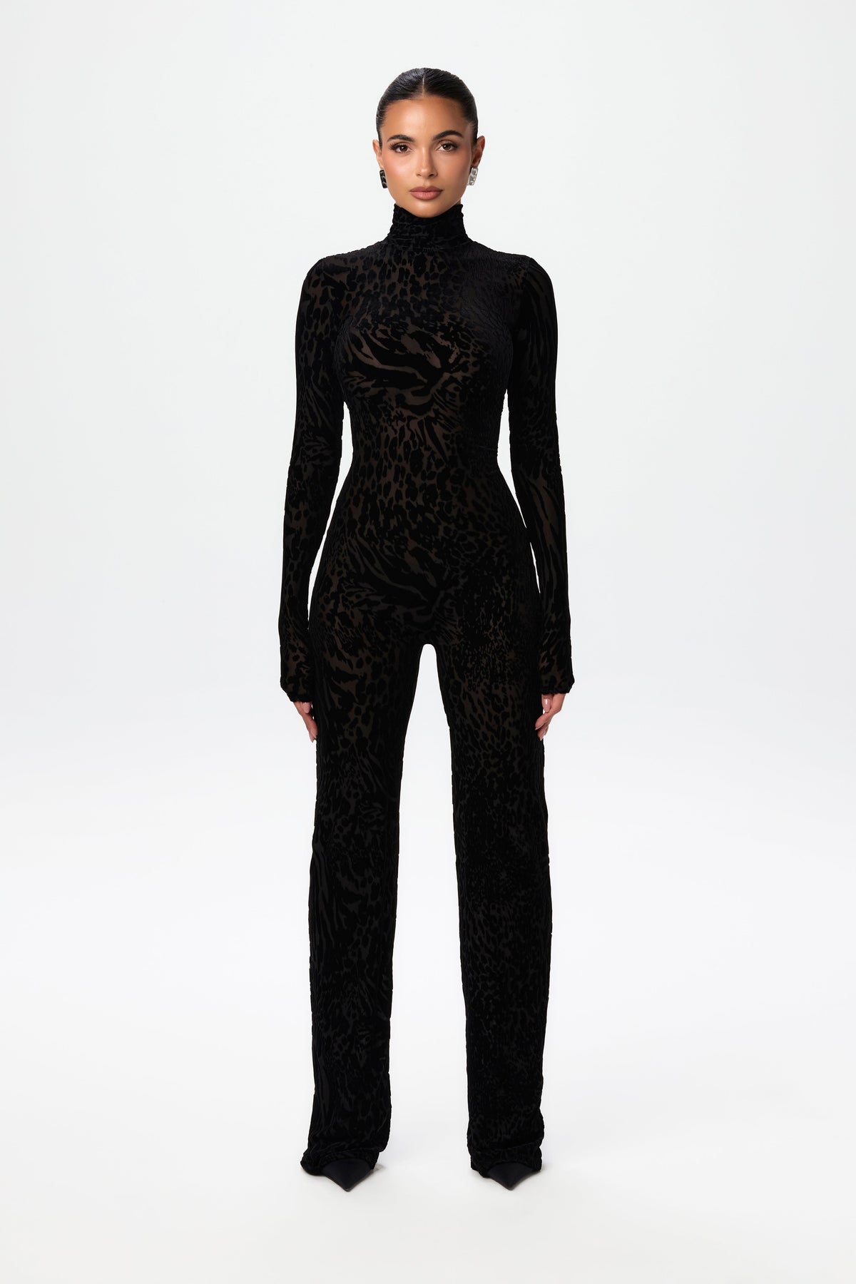 Burnout Print Turtleneck Jumpsuit