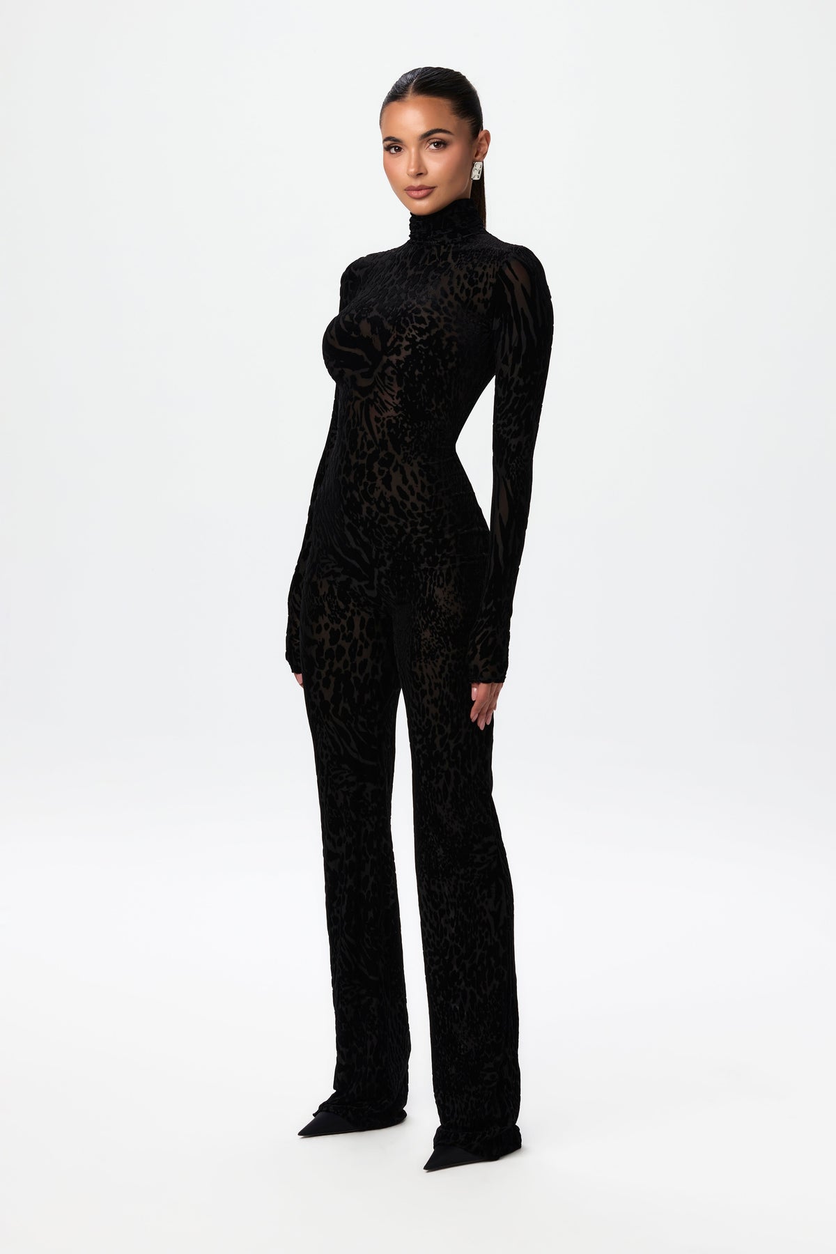 Burnout Print Turtleneck Jumpsuit