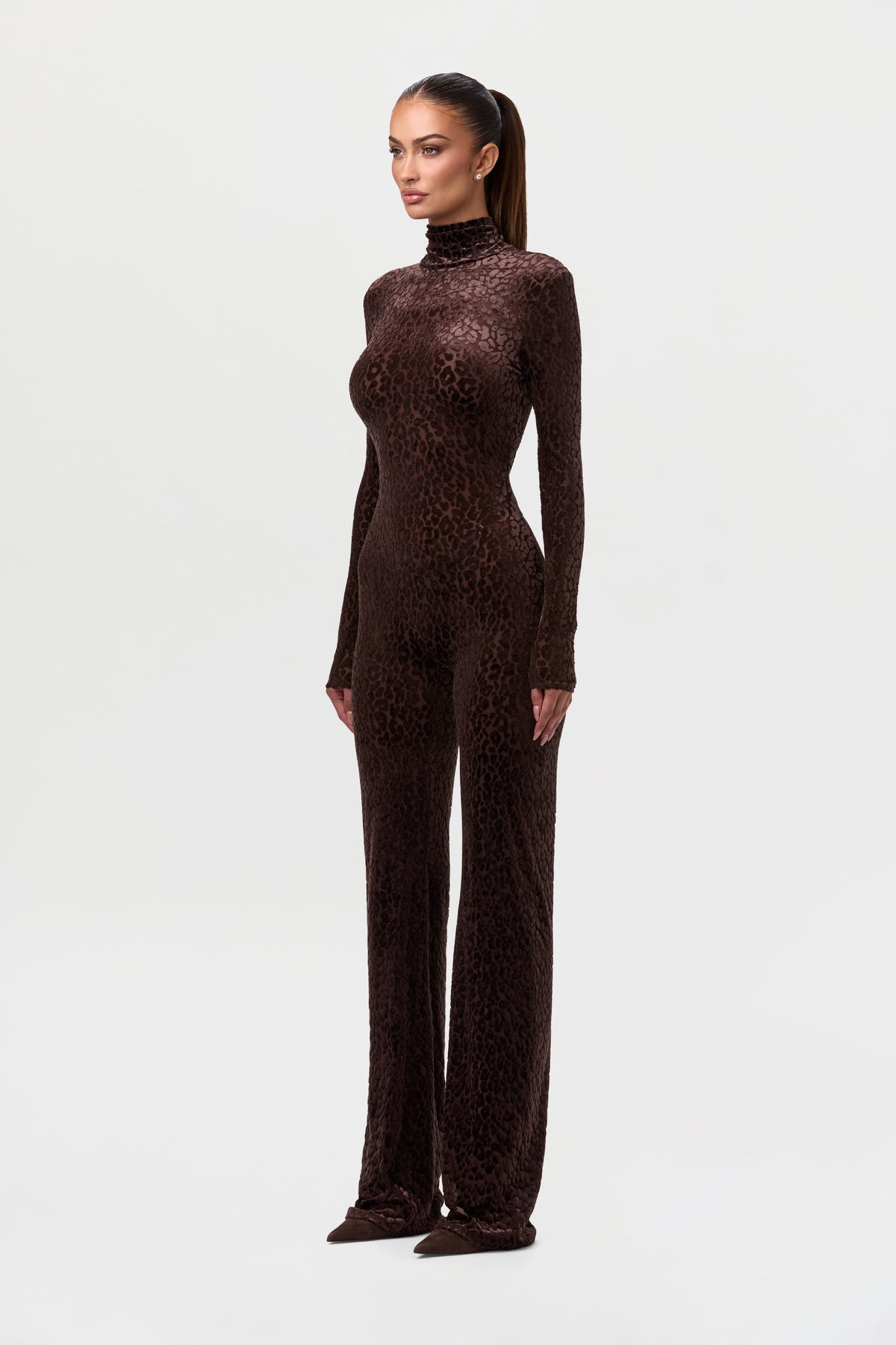 Burnout Print Turtleneck Jumpsuit