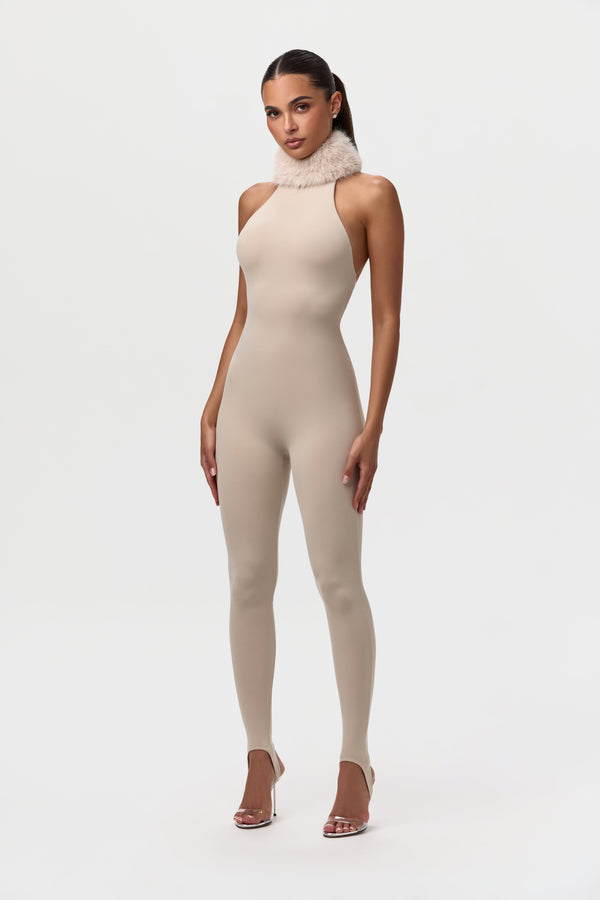 Naked Faux Fur Stirrup Jumpsuit Petite