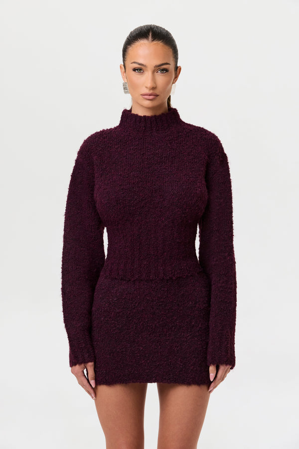 Bouclé Knit Cinched Waist Sweater