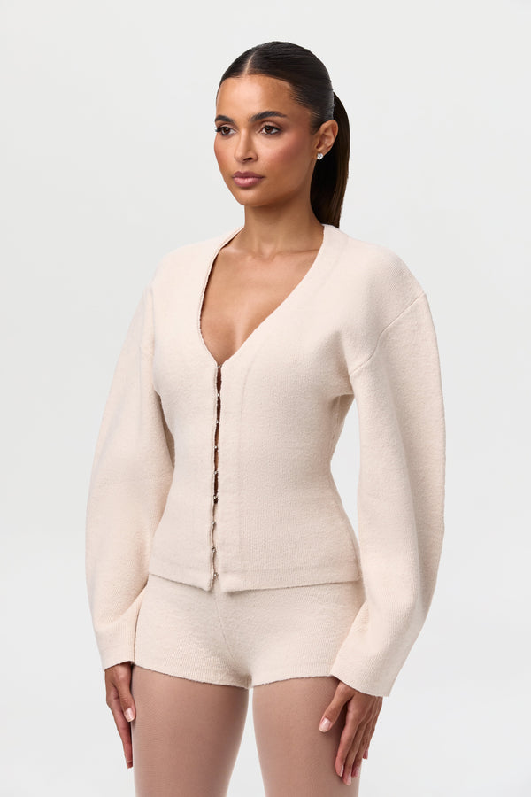 Knit V-Neck Rhinestone Cardigan