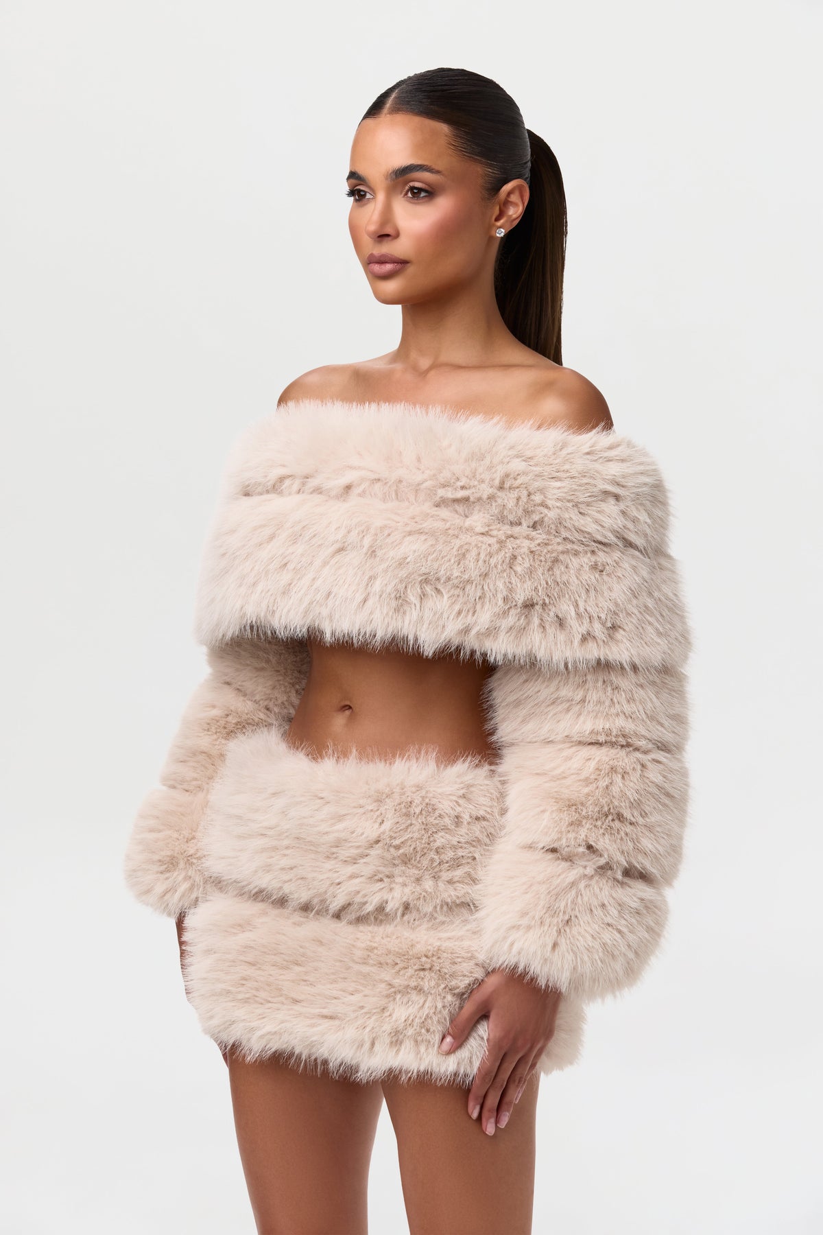 Faux Fur Pelted Off-Shoulder Top