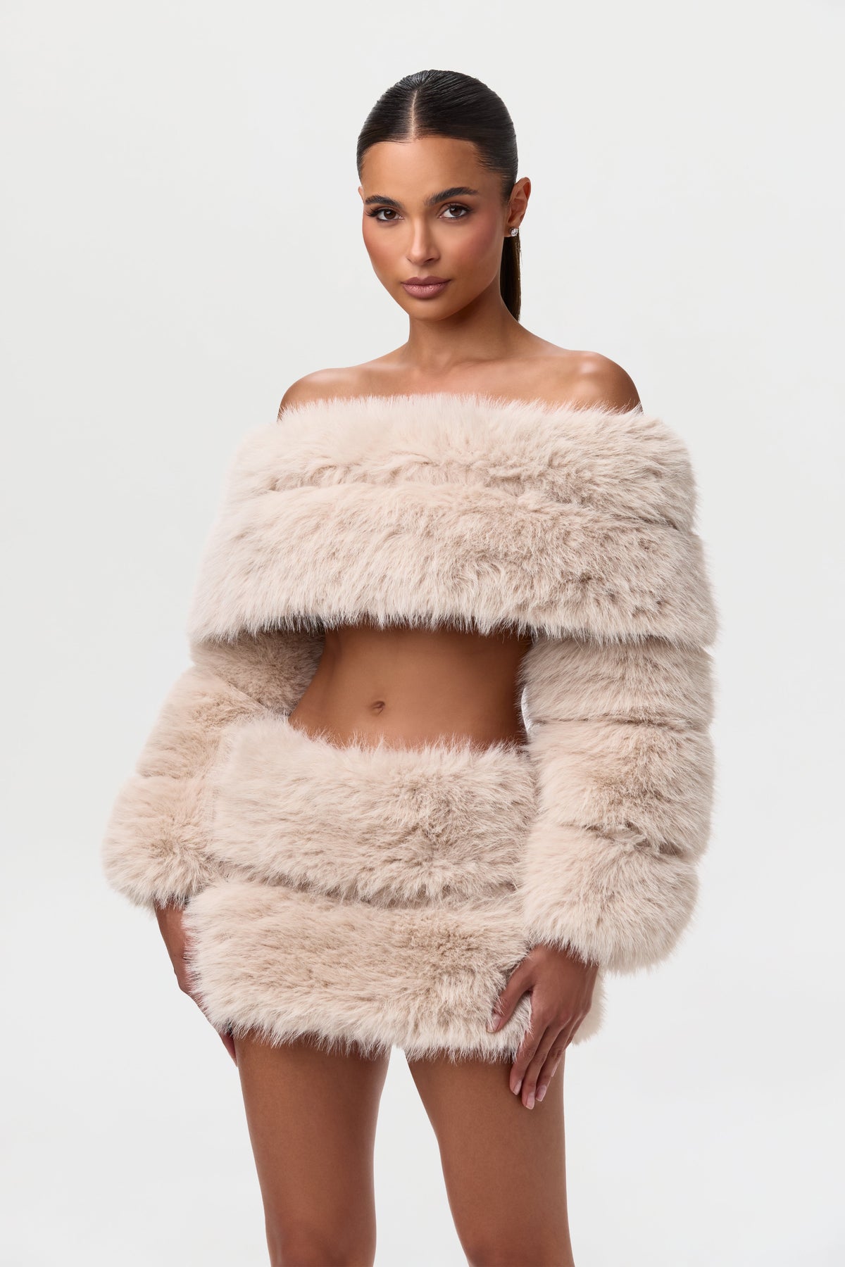 Faux Fur Pelted Off-Shoulder Top