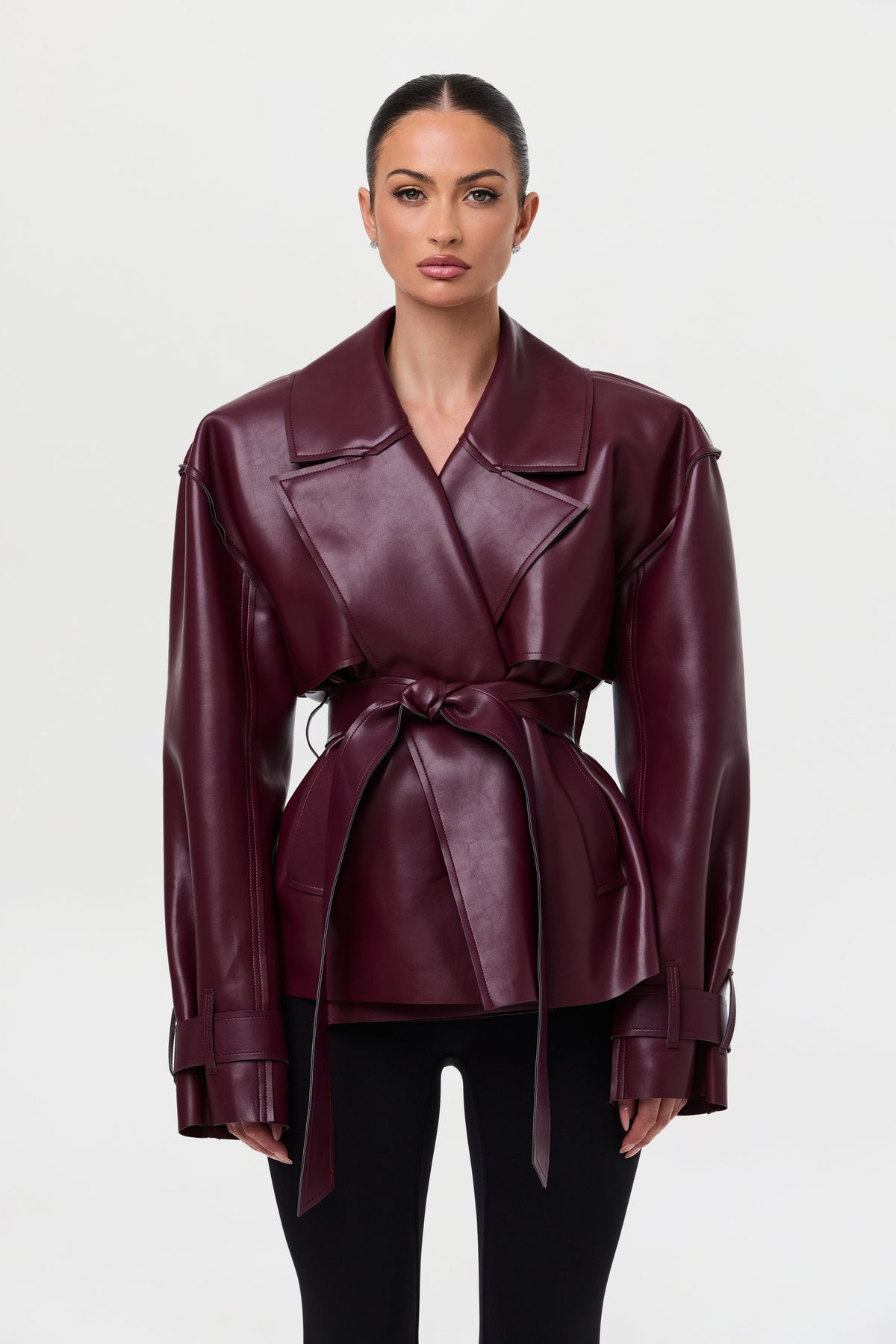 Vegan Leather Cropped Trench Jacket