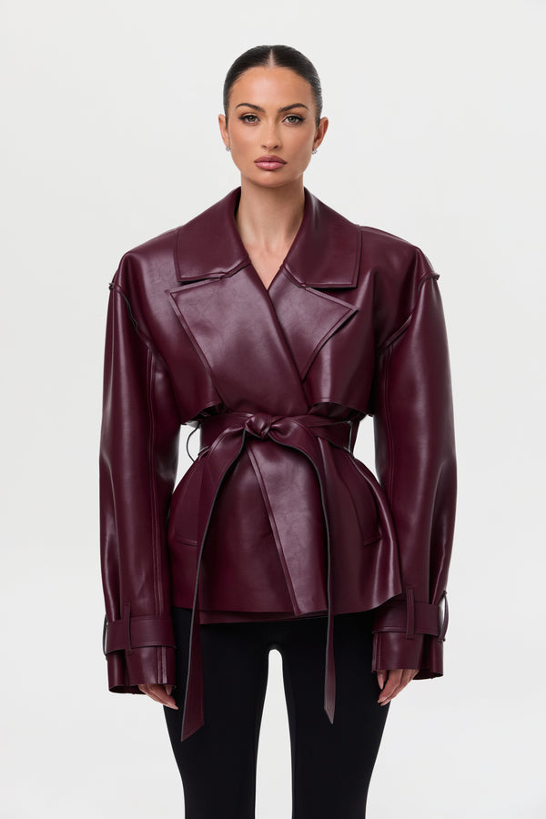 Vegan Leather Cropped Trench Jacket
